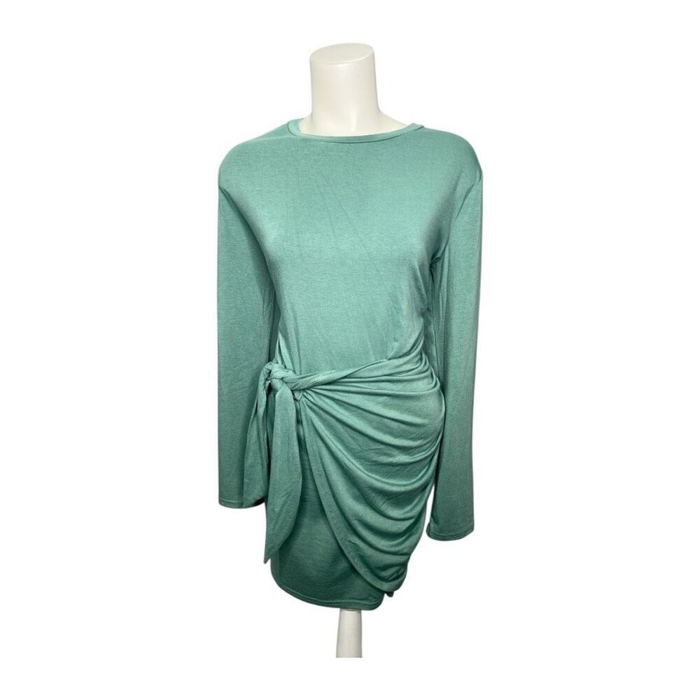 Illusory Sage Green Long Sleeve Ruched Wrap Bodycon Dress Sz XL
